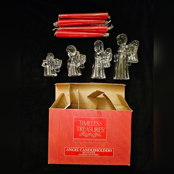 Red Taper Candles with Glass Angel Holders - Picture 3 of 7